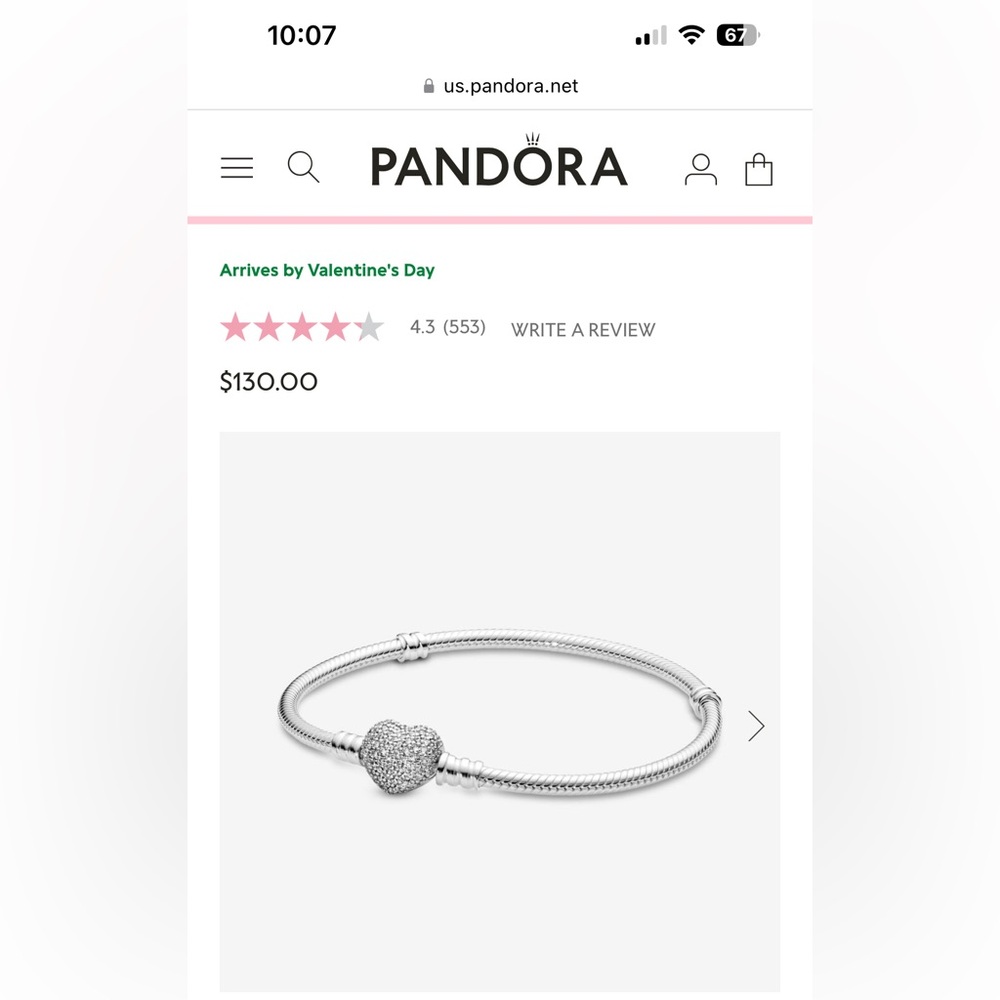 Pandora crystal heart bracelet